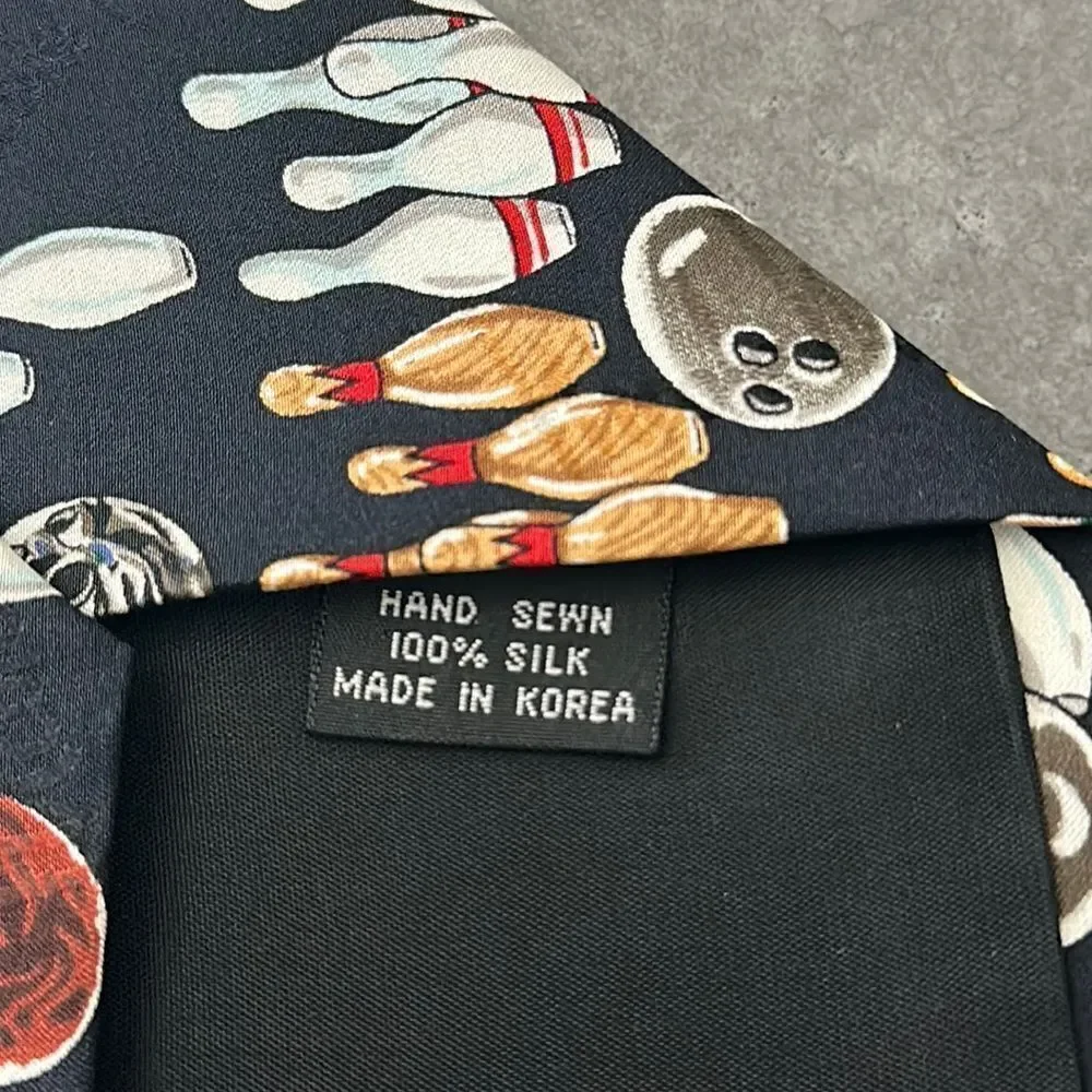 Vintage Nicole Miller Bowling Themed Silk Tie